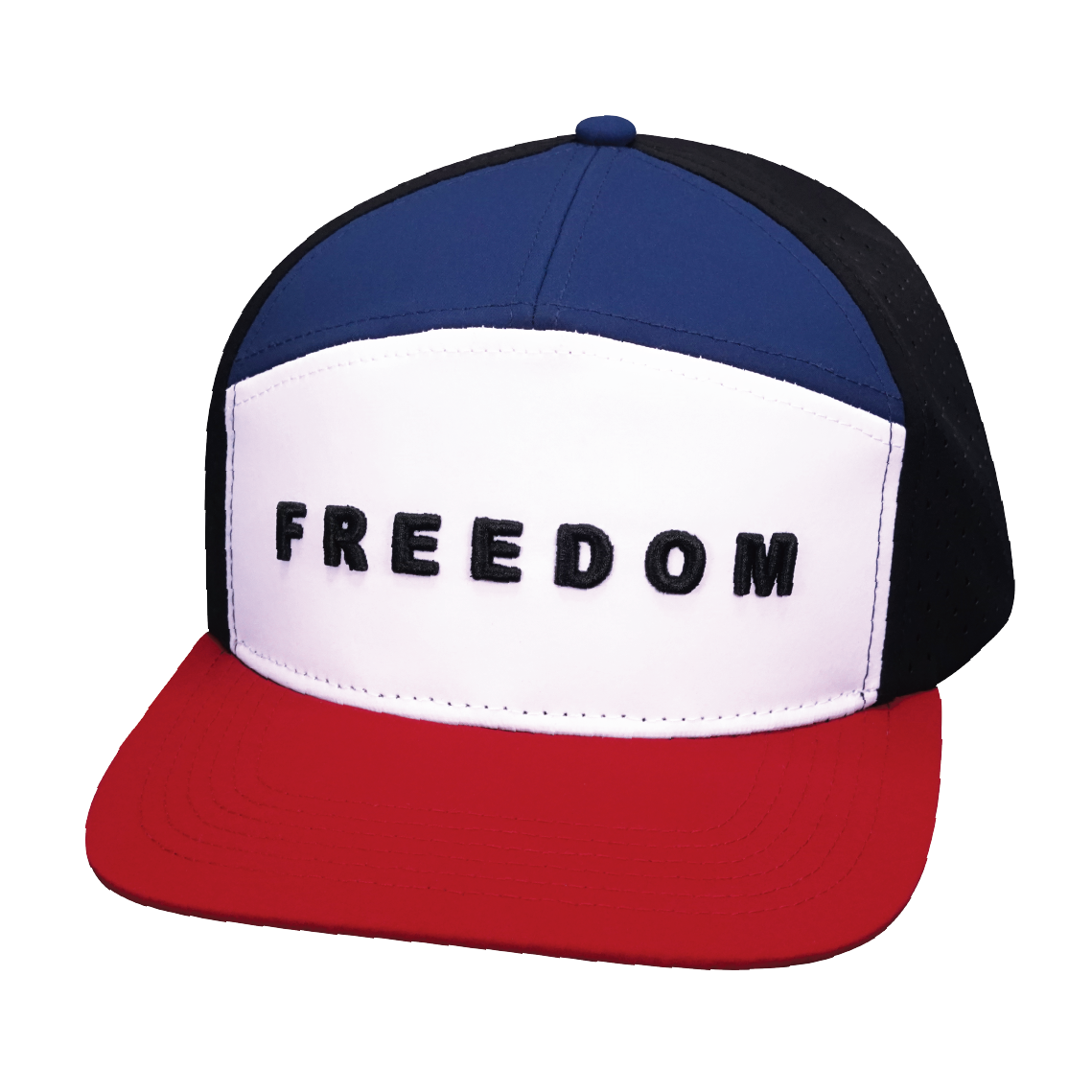FREEDOM Hat - Flat Bill - Dark Red / White / Navy / Black - Laser Mesh