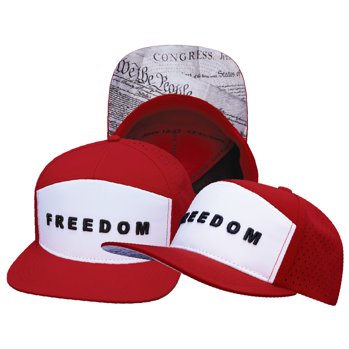 FREEDOM Hat - Flat Bill - Red / White - Laser Mesh