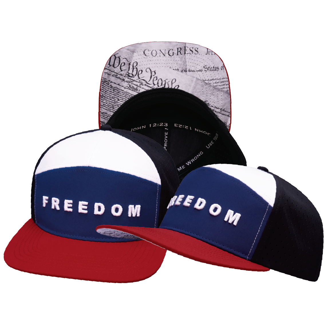 FREEDOM Hat - Flat Bill - Dark Red / Navy / White / Black - Laser Mesh