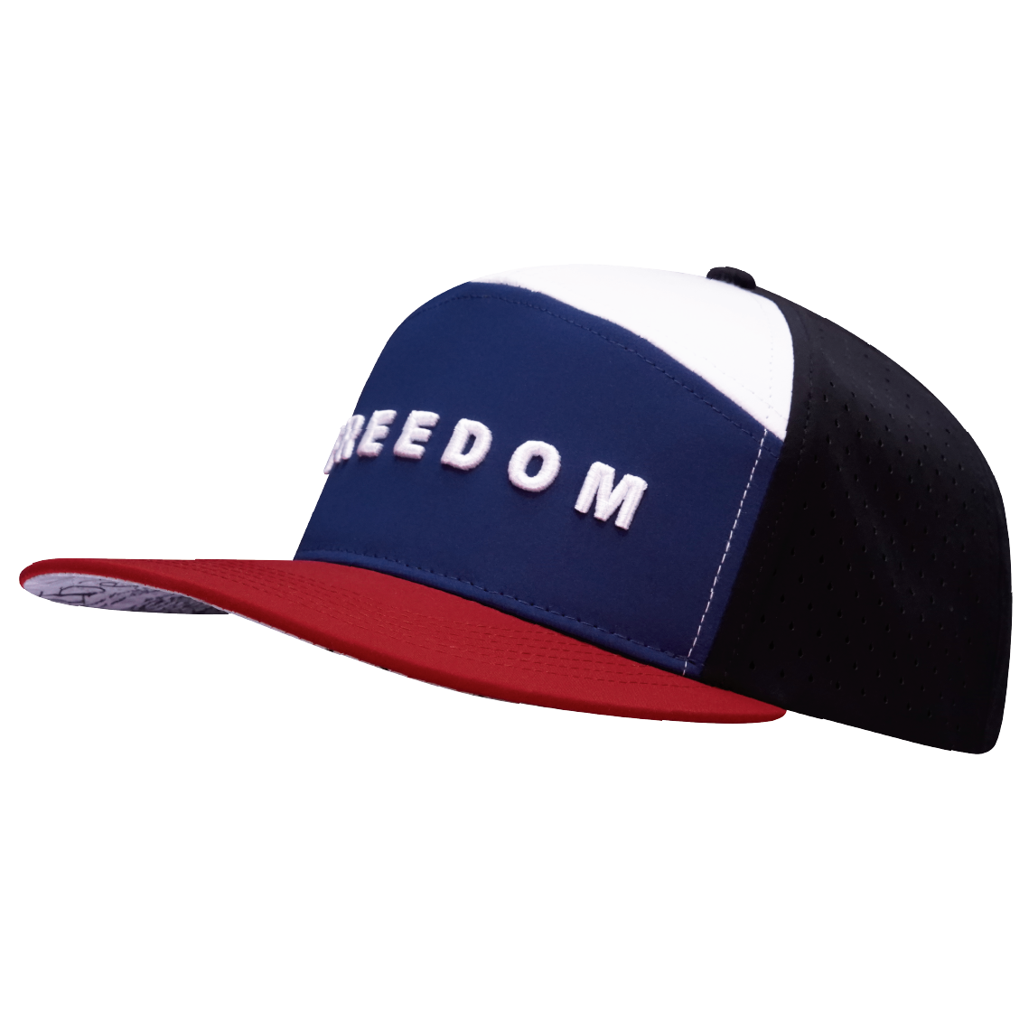 FREEDOM Hat - Flat Bill - Dark Red / Navy / White / Black - Laser Mesh