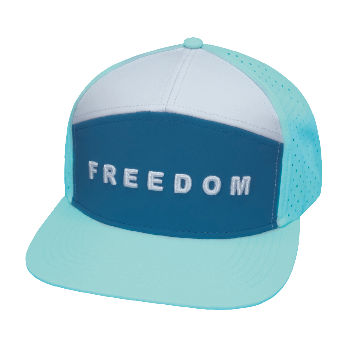 FREEDOM Hat - Flat Bill - Mint / Slate Blue / White - Laser Mesh
