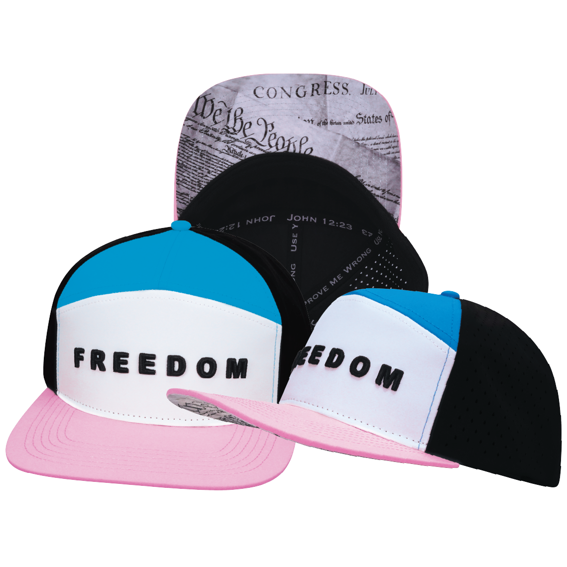 FREEDOM Hat - Flat Bill - Light Pink / White / Blue / Black - Laser Mesh