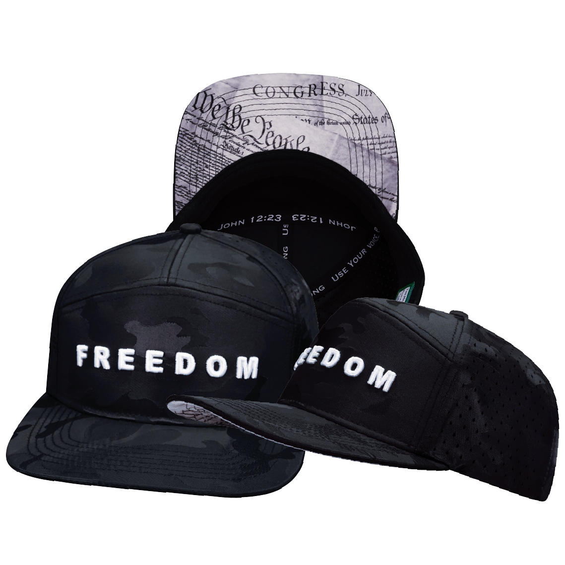 FREEDOM Hat - Flat Bill - Black Camo - Laser Mesh