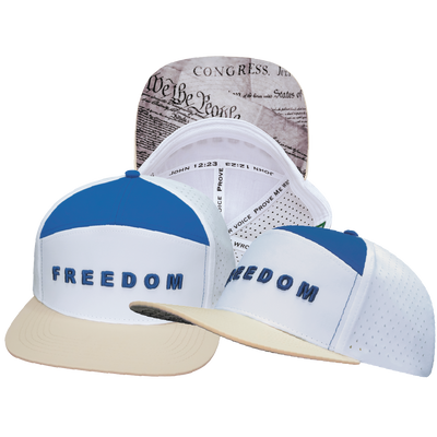 FREEDOM Hat - Flat Bill - Cream / White / Blue - Laser Mesh