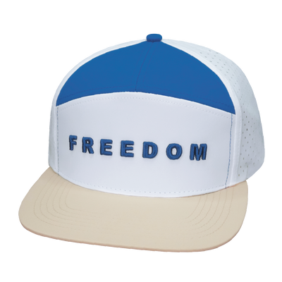 FREEDOM Hat - Flat Bill - Cream / White / Blue - Laser Mesh