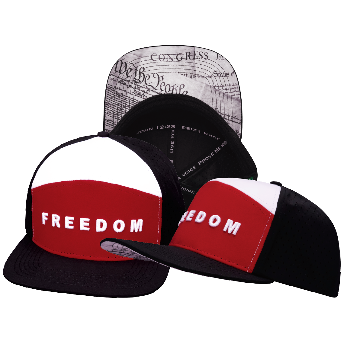 FREEDOM Hat - Flat Bill - Black / Dark Red - Laser Mesh