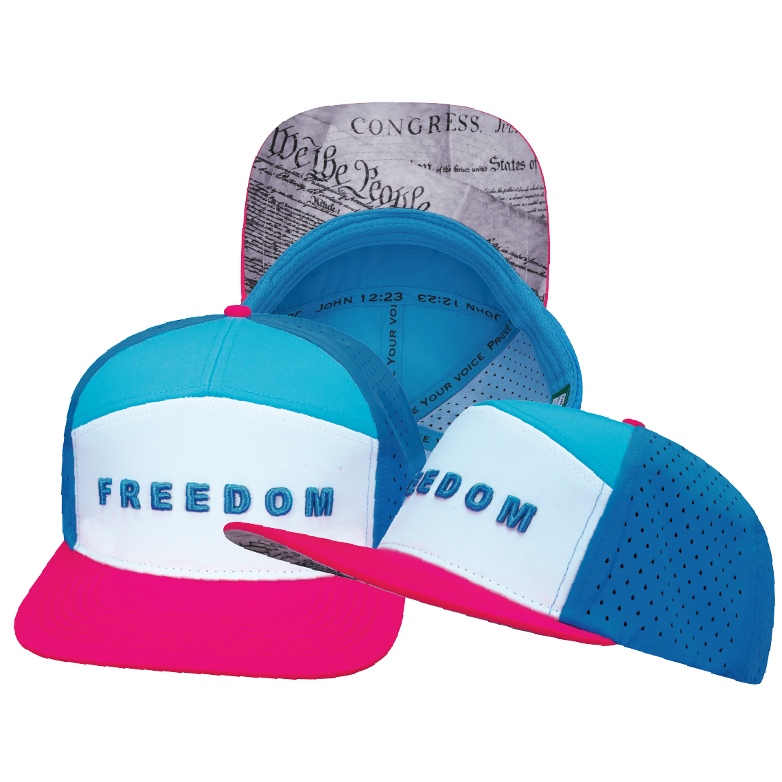FREEDOM Hat - Flat Bill - Neon Pink / White / Neon Blue / Slate Blue - Laser Mesh