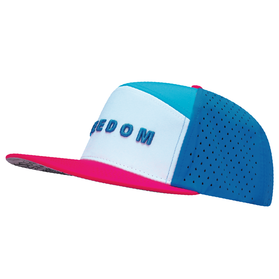FREEDOM Hat - Flat Bill - Neon Pink / White / Neon Blue / Slate Blue - Laser Mesh