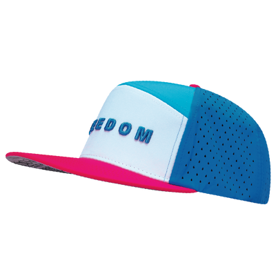 FREEDOM Hat - Flat Bill - Neon Pink / White / Neon Blue / Slate Blue - Laser Mesh