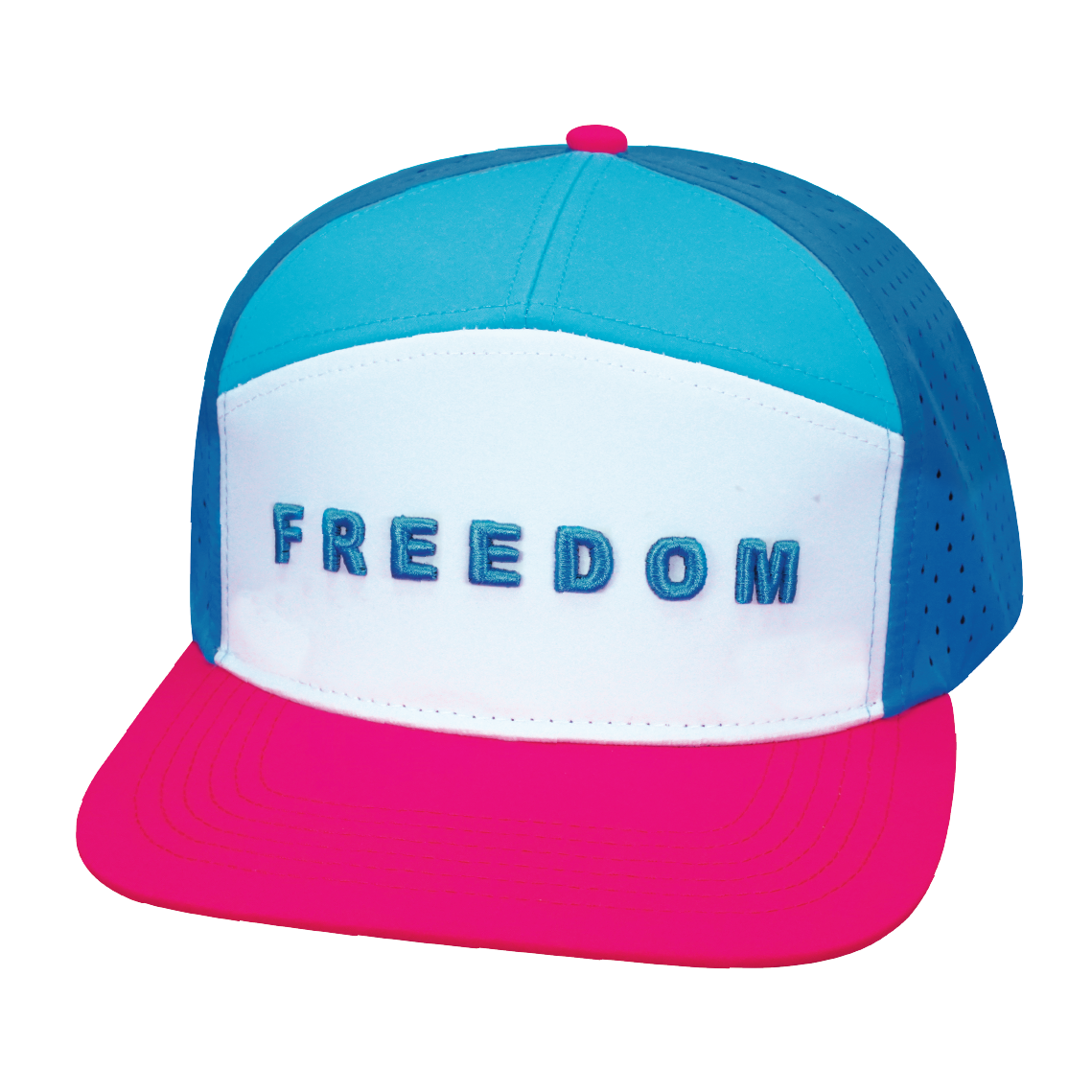 FREEDOM Hat - Flat Bill - Neon Pink / White / Neon Blue / Slate Blue - Laser Mesh