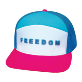 FREEDOM Hat - Flat Bill - Neon Pink / White / Neon Blue / Slate Blue - Laser Mesh