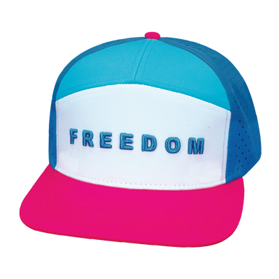 FREEDOM Hat - Flat Bill - Neon Pink / White / Neon Blue / Slate Blue - Laser Mesh
