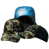 Fishing - 6 Panel - Shallow Fit - Pony Tail - Light Camo / Black - Laser Mesh (Unisex)