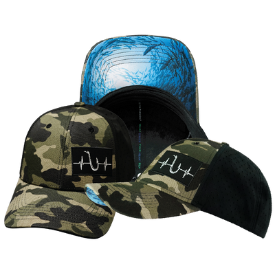 Fishing - 6 Panel - Shallow Fit - Pony Tail - Light Camo / Black - Laser Mesh (Unisex)