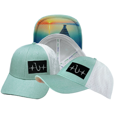 Fishing - 6 Panel - Shallow Fit - Pony Tail - Teal / White - Laser Mesh (Unisex)