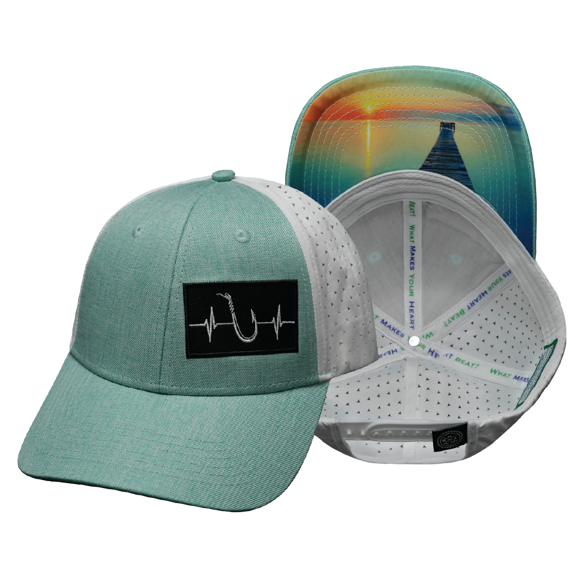 Fishing - 6 Panel - Shallow Fit - Pony Tail - Teal / White (Unisex)