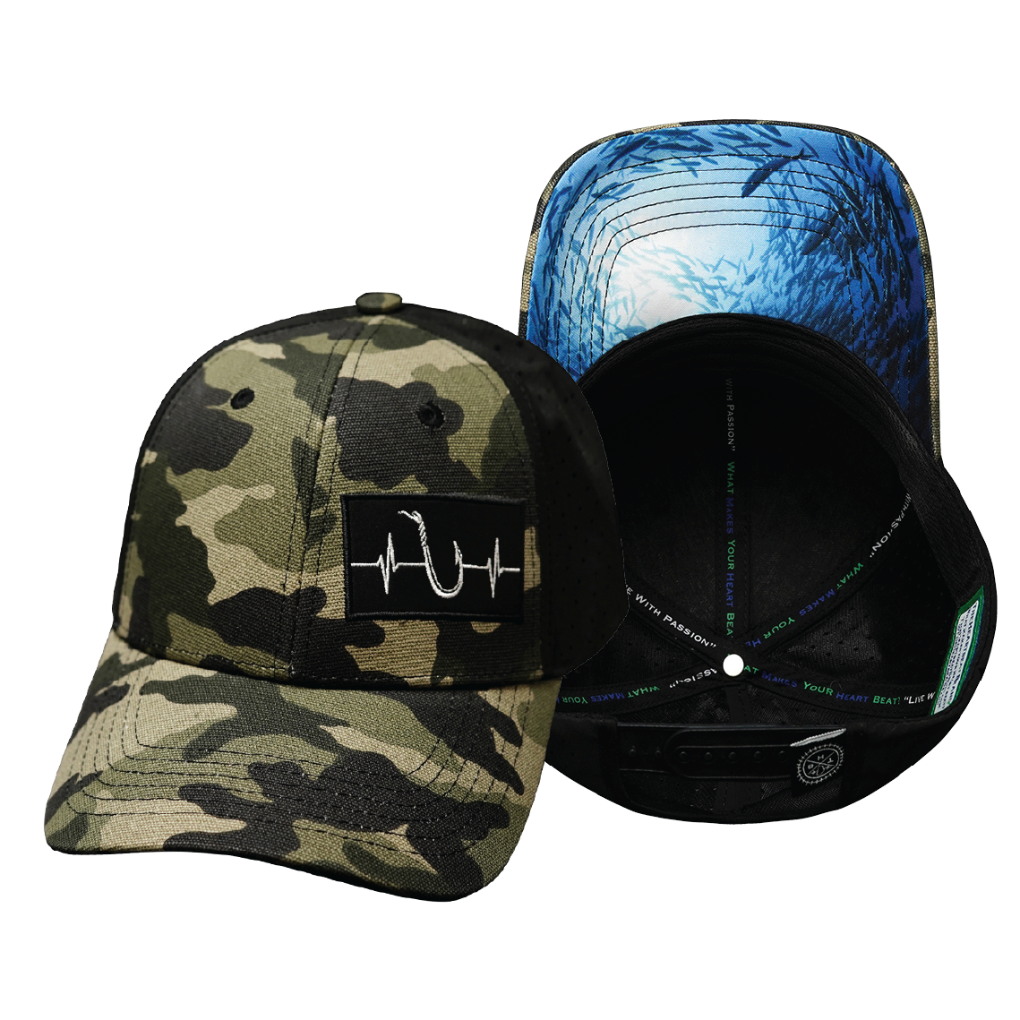 Fishing - 6 Panel - Shallow Fit - Pony Tail - Light Camo / Black (Unisex)