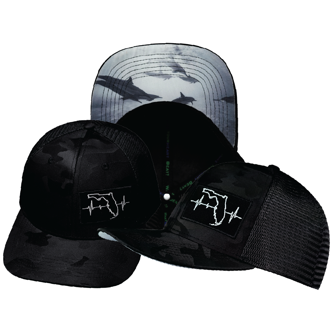 **YOUTH** Florida - 6 Panel - Black Camo / Black - Trucker Mesh (Unisex)