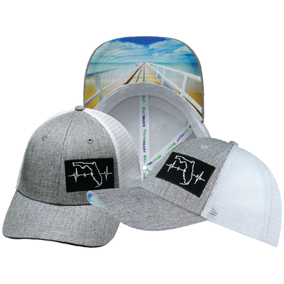 Florida - 6 Panel - Shallow Fit - Heather Gray / White - Trucker Mesh (Unisex)