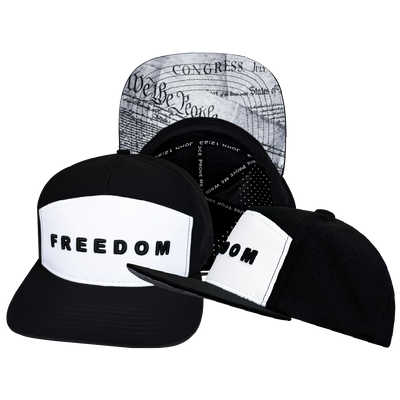 FREEDOM Hat - 7 Panel - Black / White - Laser Mesh - Proceeds go to TPUSA