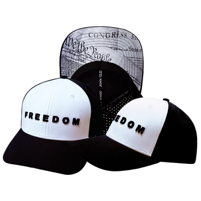 FREEDOM Hat - 6 Panel - Black / White - Laser Mesh - Proceeds go to TPUSA