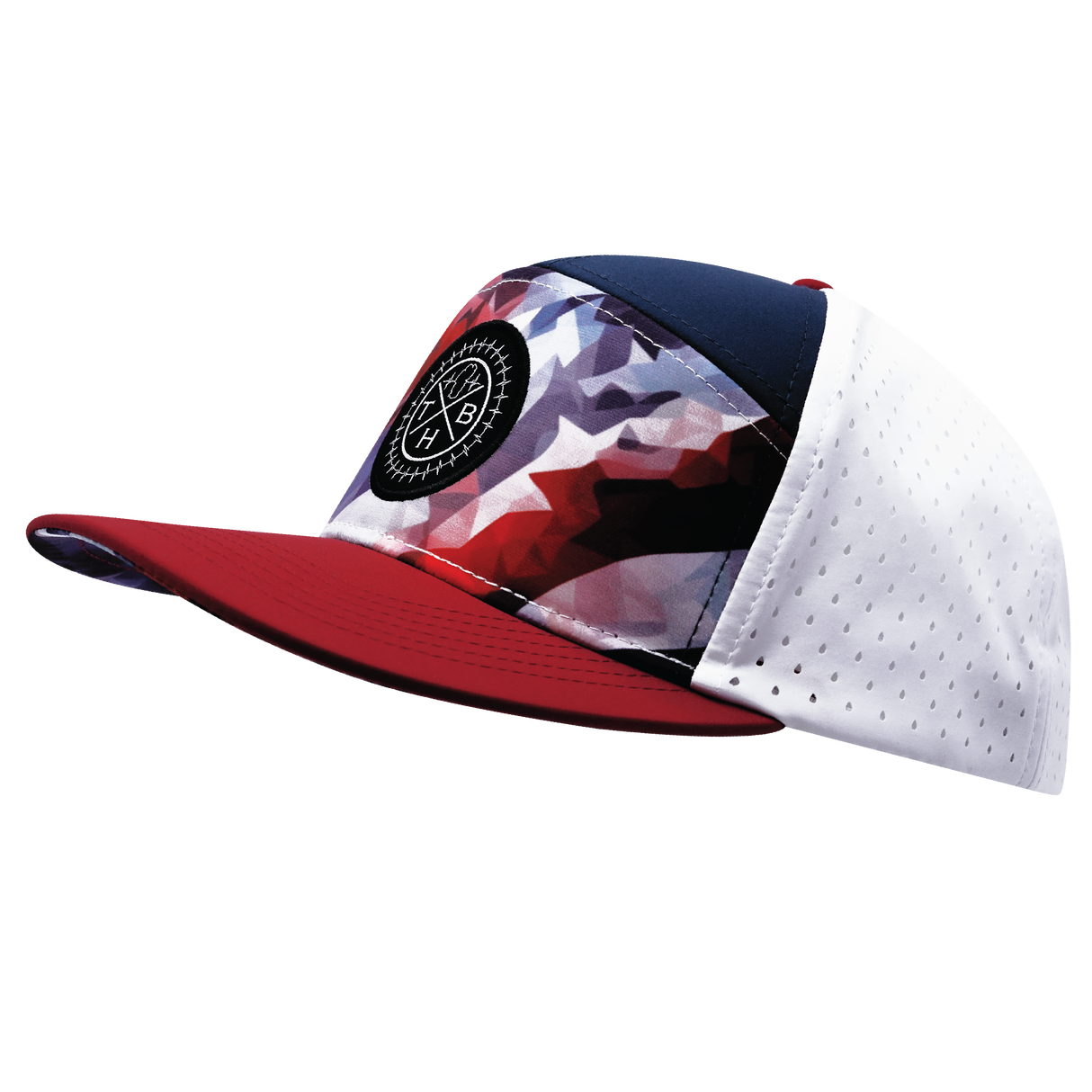 **YOUTH** THB  - 7 Panel - Geo Flag - Dark Red / Navy / White - Laser Mesh (Unisex)