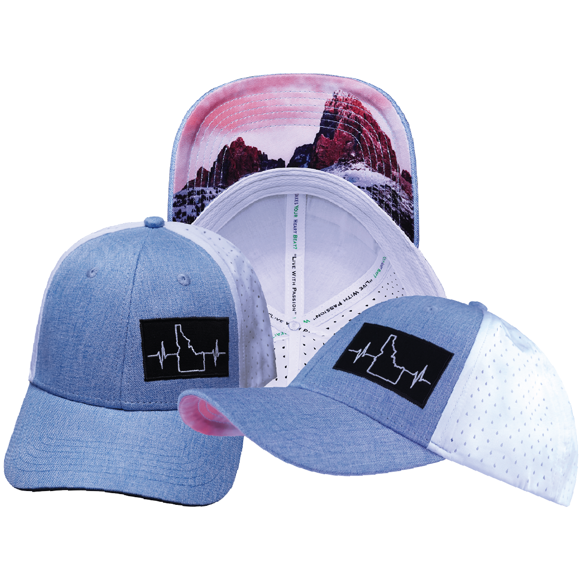 Idaho - 6 Panel - Shallow Fit - Pony Tail - Light Blue / White - Laser Mesh (Unisex)