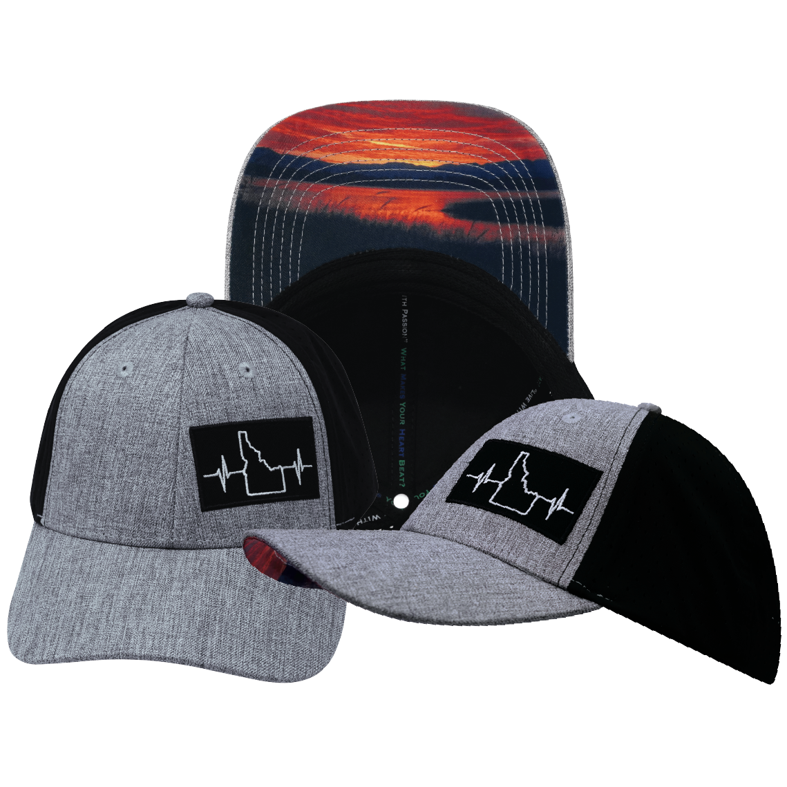 Idaho - 6 Panel - Shallow Fit - Pony Tail - Heather Gray / Black - Laser Mesh (Unisex)