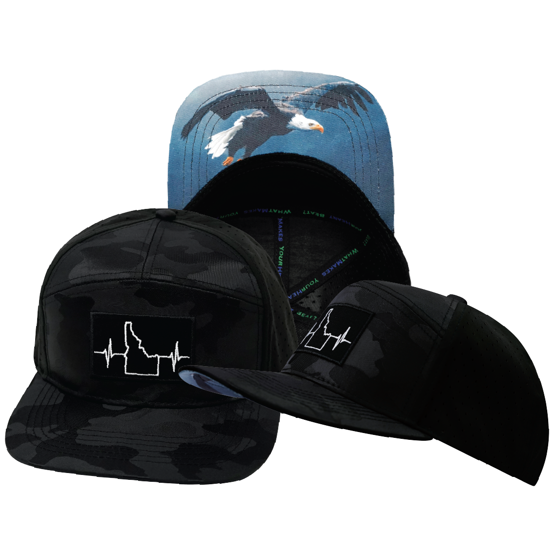 Idaho - 7 Panel - Black Camo / Black - Laser Mesh (Unisex)