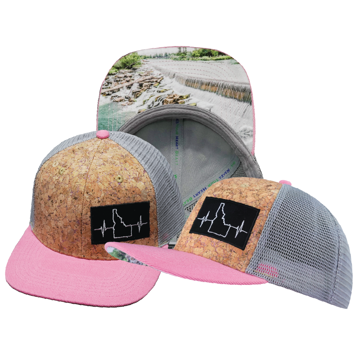 Idaho - 6 Panel - Cork - Pink / Gray - Trucker Mesh (Unisex)