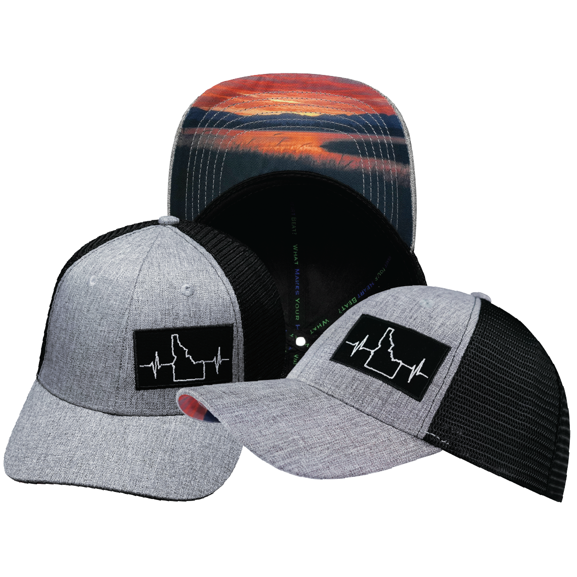 Idaho - 6 Panel - Shallow Fit - Heather Gray / Black - Trucker Mesh (Unisex)