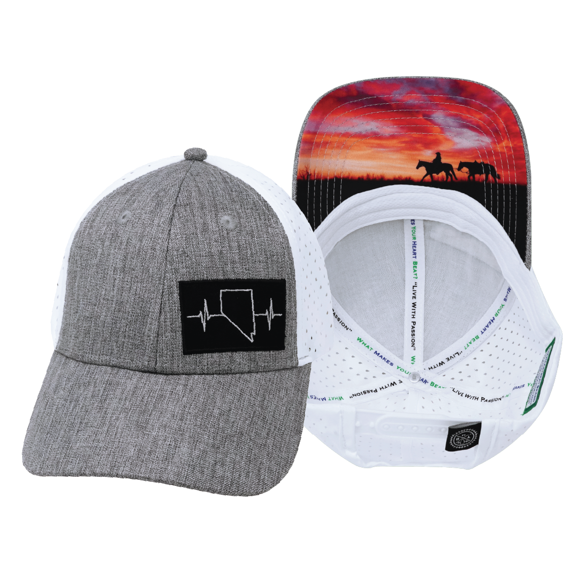 Nevada - 6 Panel - Shallow Fit - Pony Tail - Heather Gray / White - Laser Mesh (Unisex)