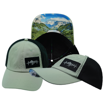 Mountains - 6 Panel - Unstructured - Green / Black - Laser Mesh (Unisex)