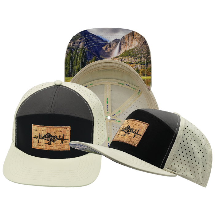 Mountains - 7 Panel - Cream / Black / Charcoal - Laser Mesh (Unisex)