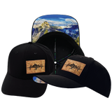 Mountains - 6 Panel - Black - Laser Mesh (Unisex)