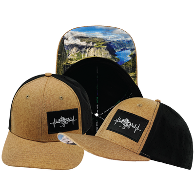Mountains - 6 Panel - Tan Textured / Black - Laser Mesh (Unisex)