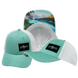 Mountains - 6 Panel - Shallow Fit - Pony Tail - Teal / White - Laser Mesh (Unisex)