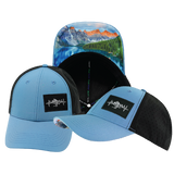 Mountains - 6 Panel - Shallow Fit - Pony Tail - Blue / Black - Laser Mesh (Unisex)
