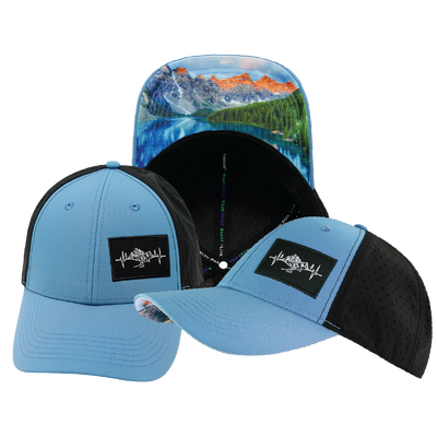 Mountains - 6 Panel - Shallow Fit - Pony Tail - Blue / Black - Laser Mesh (Unisex)