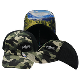 Mountains - 6 Panel - Unstructured - Camo / Black - Soft Trucker Mesh (Unisex)