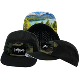 Mountains - 5 Panel - Sporty - Unstructured - Black / Green Camo - Laser Mesh (Unisex)