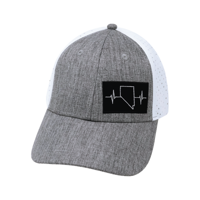 Nevada - 6 Panel - Shallow Fit - Pony Tail - Heather Gray / White - Laser Mesh (Unisex)