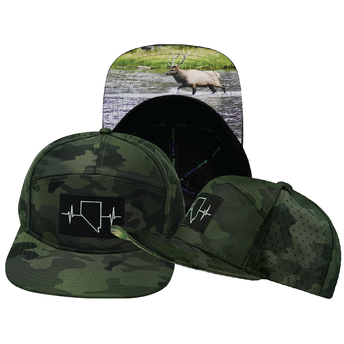 Nevada - 7 Panel - Green Camo - Laser  Mesh (Unisex)