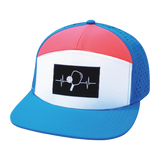 Pickleball - 7 Panel - Neon Blue / White / Neon Peach - Laser Mesh (Unisex)
