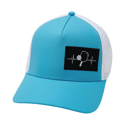 Pickleball - 5 Panel - Structured - Neon Blue Green / White - Laser Mesh (Unisex)