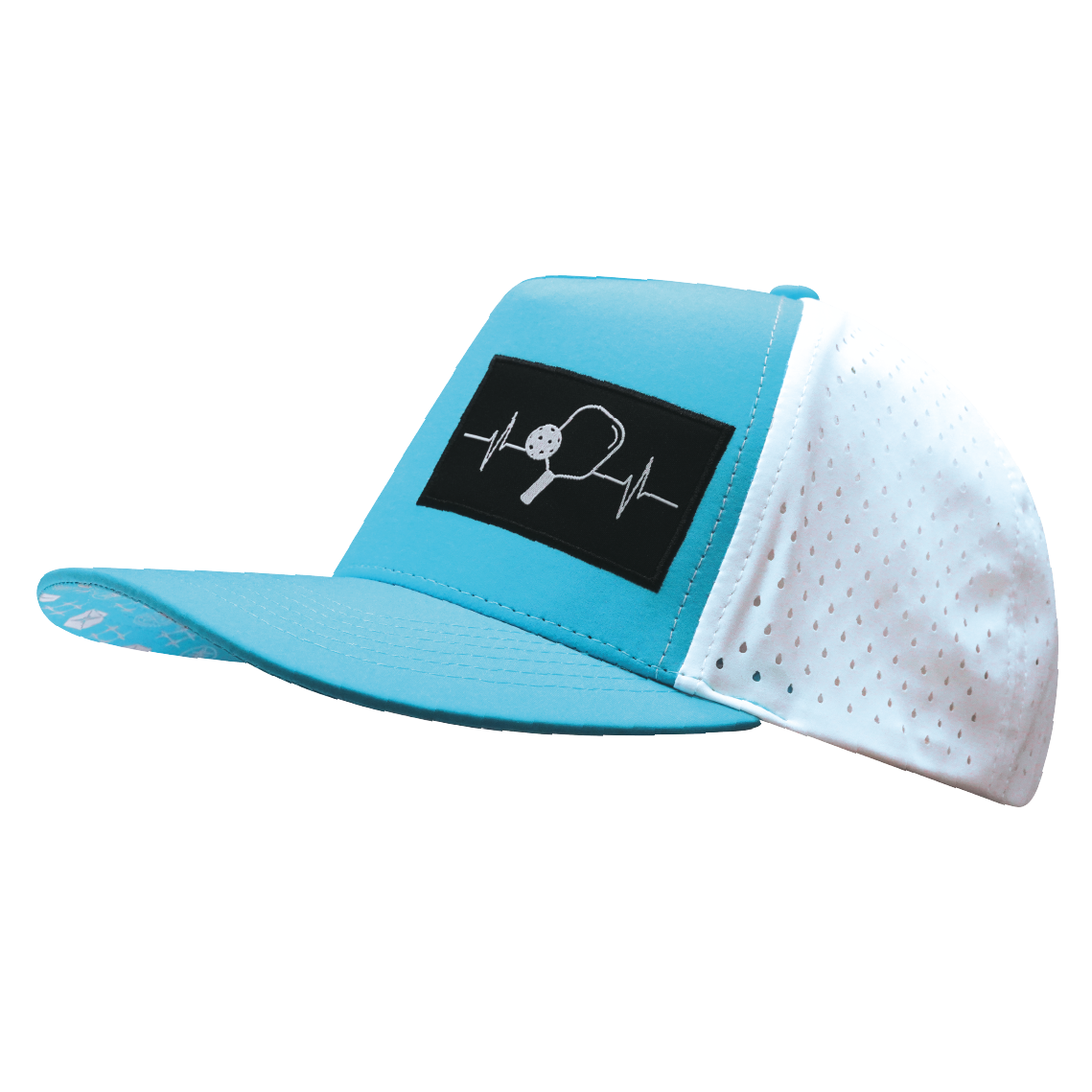 Pickleball - 5 Panel - Structured - Neon Blue Green / White - Laser Mesh (Unisex)