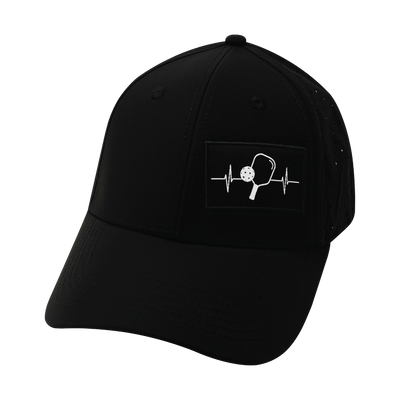 Pickleball - 6 Panel - Shallow Fit - Pony Tail - Black - Laser Mesh (Unisex)