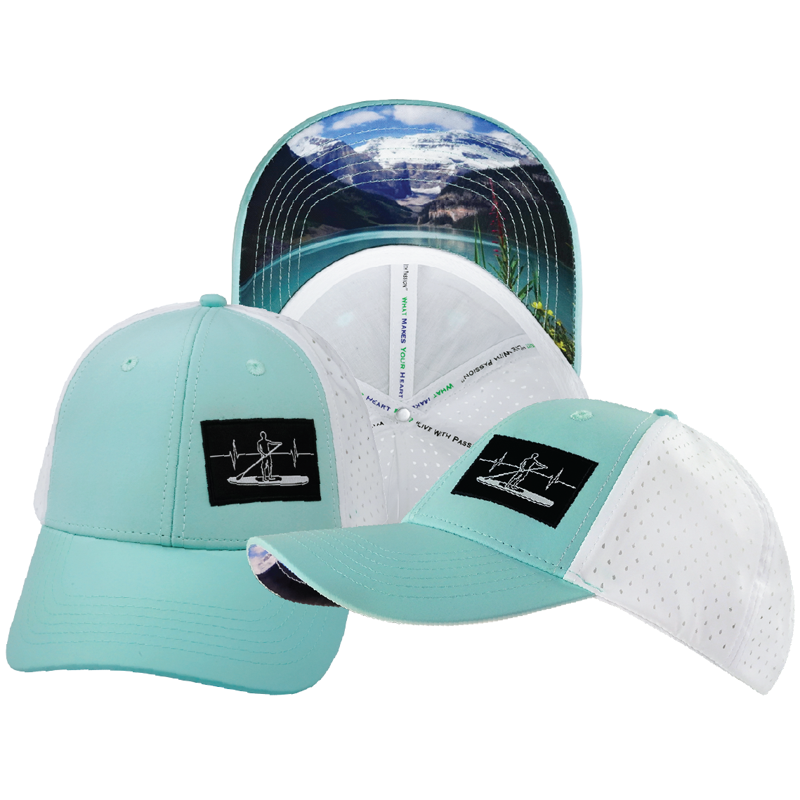 Paddle Board - 6 Panel - Shallow Fit - Pony Tail - Mint / White - Laser Mesh (Unisex)