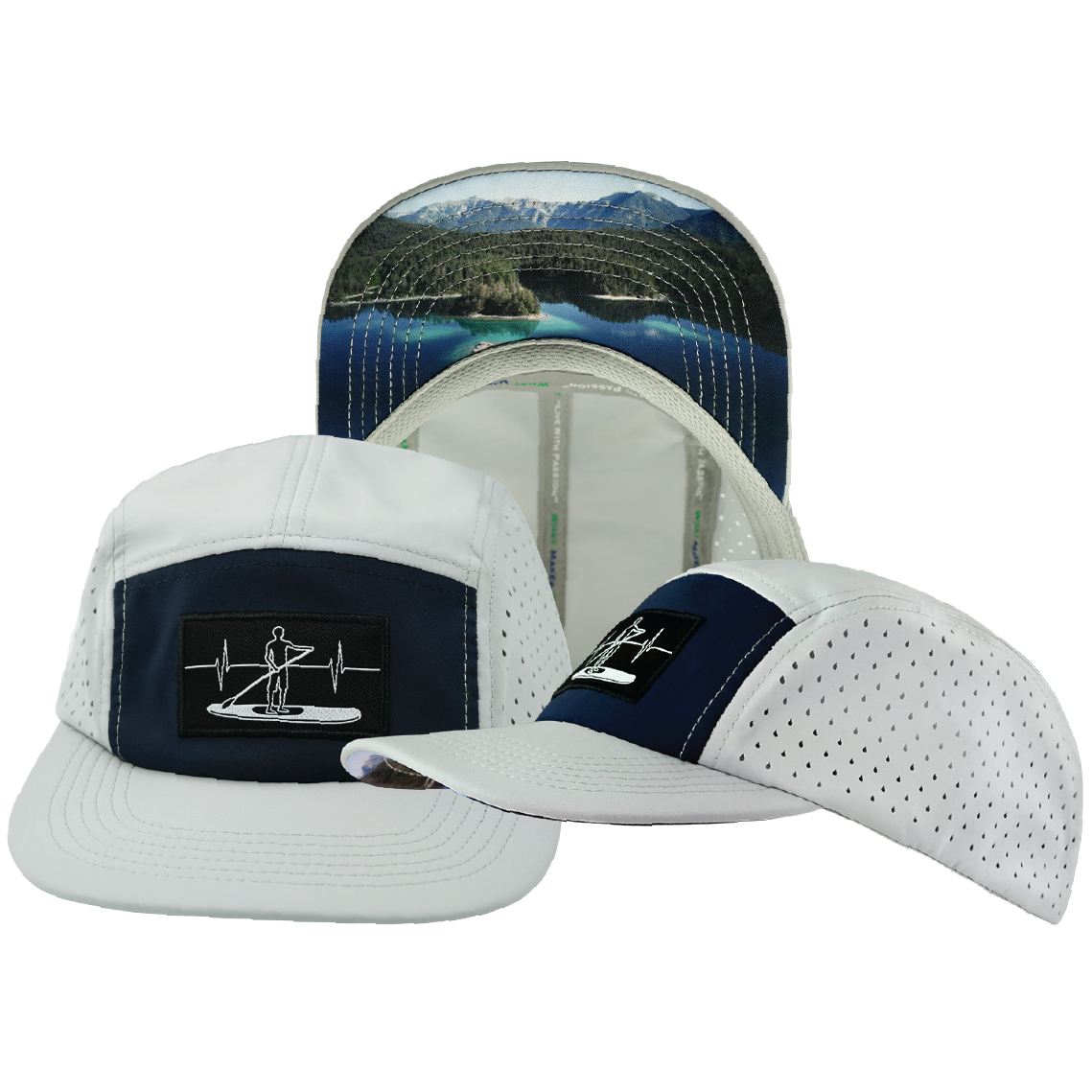 Paddle Board - 5 Panel - Sporty - Unstructured - Gray / Navy - Laser Mesh (Unisex)