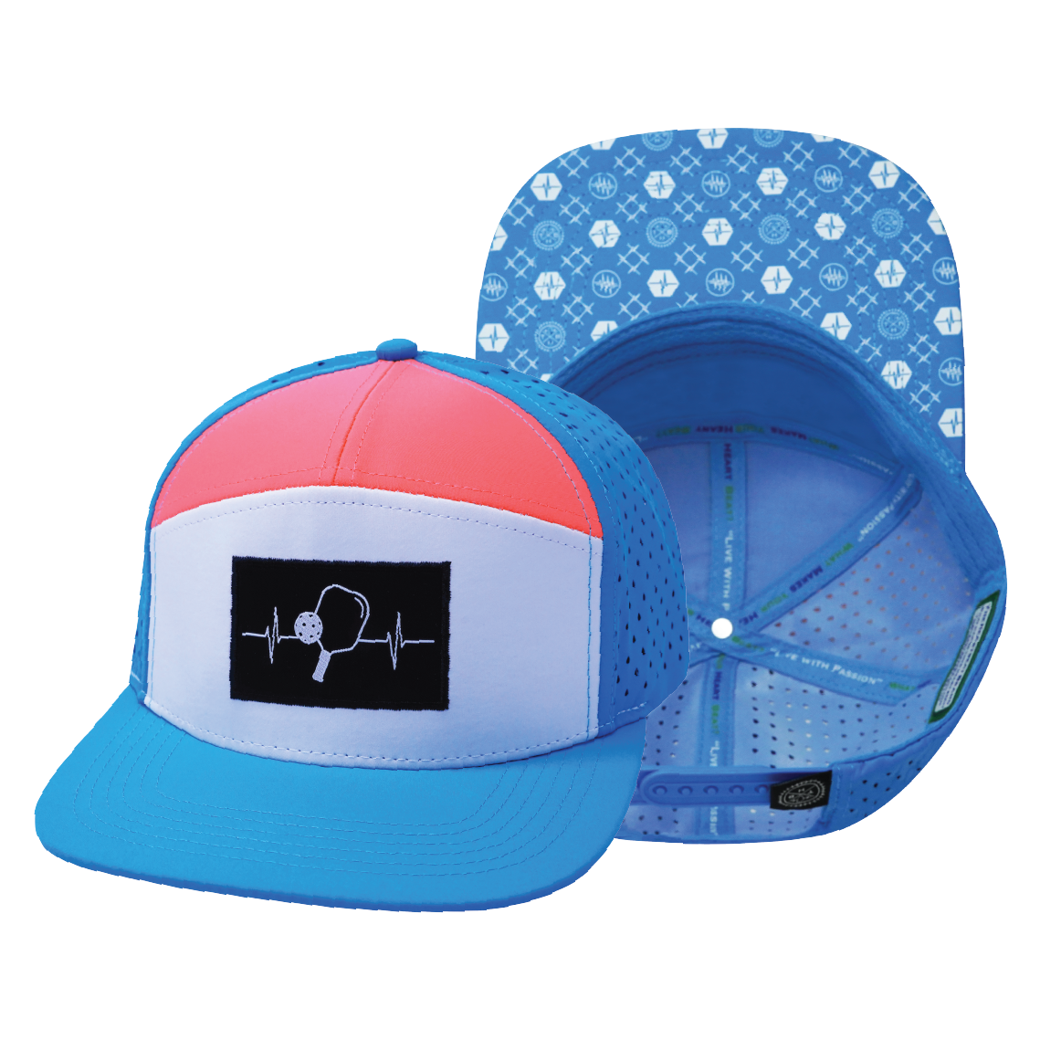 Pickleball - 7 Panel - Neon Blue / White / Neon Peach (Unisex)